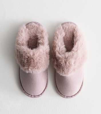 Lilac Suedette Faux Fur Trim Mule Slippers