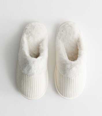 White Faux Fur Lined Velvet Mule Slippers