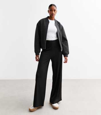 Black Ribbed Wide Leg Trousers