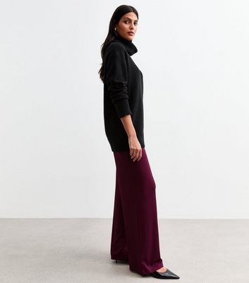 Burgundy Ribbed Wide Leg Trousers New Look