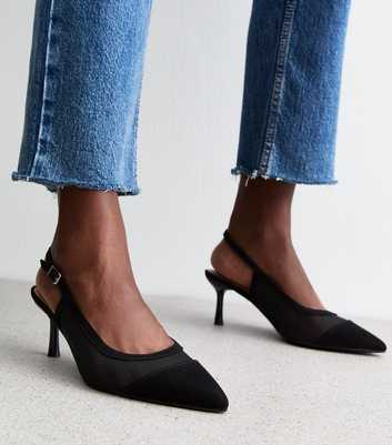 Black Suedette Slingback Stiletto Heel Court Shoes 