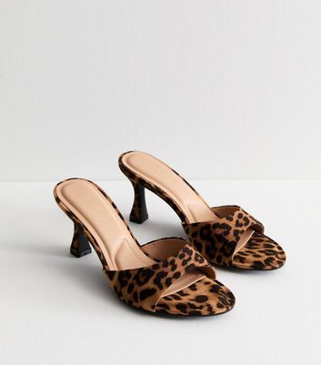 Stone Leopard Print Heeled Mules New Look