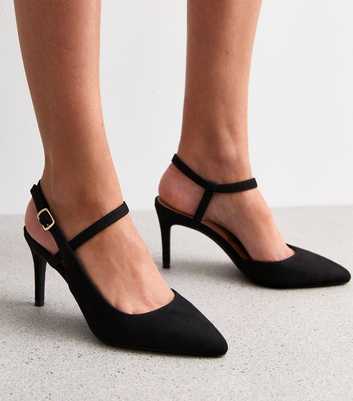 Black Strappy Stiletto Court Shoes 