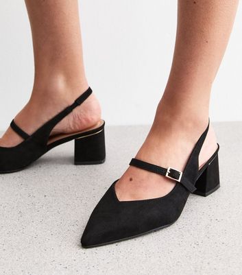 Black Suedette Block Heel Slingback Court Shoes New Look