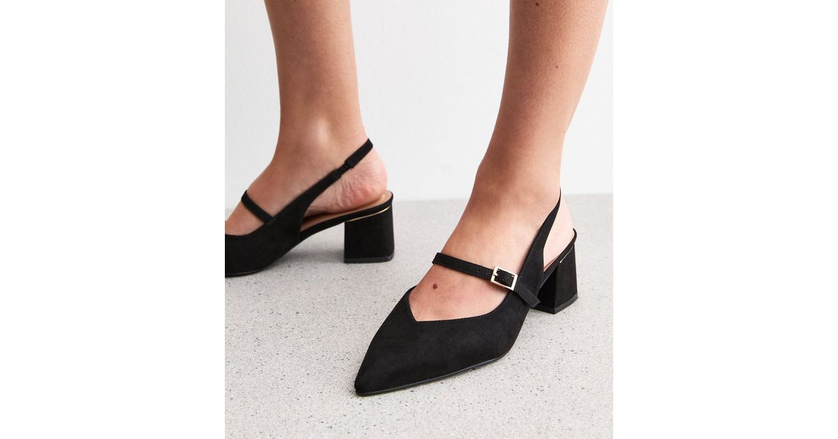 Black Suedette Block Heel Slingback Court Shoes New Look