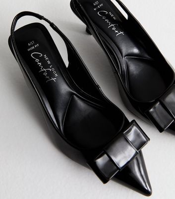 Wide Fit Black Bow Detail Slingback Court Shoes New Look