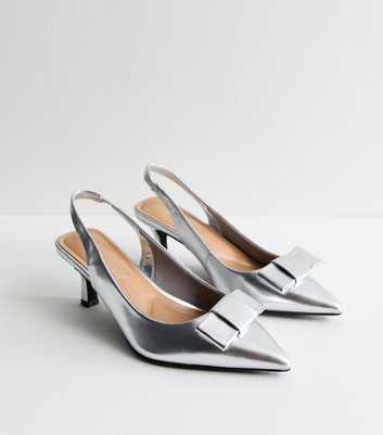 Wide Fit Silver Bow Detail Slingback Court Shoes