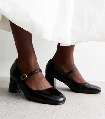 Wide Fit Black Leather-Look Mary Jane Shoes