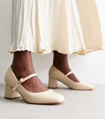 Wide Fit Off White Leather-Look Mary Jane Shoes