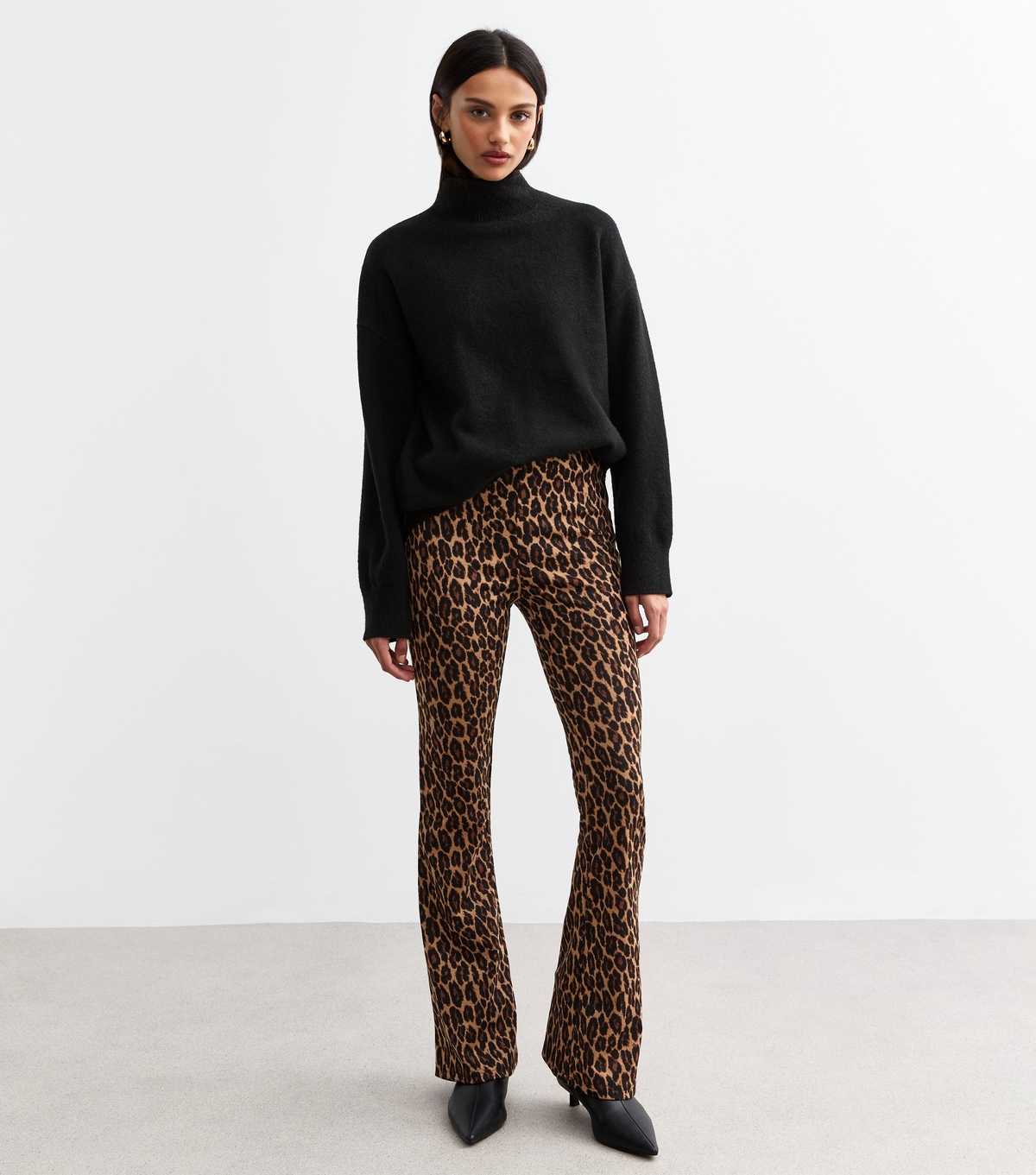 Women's Brown Leopard Print Flared Trousers New Look