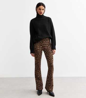 Brown Leopard Print Flared Trousers