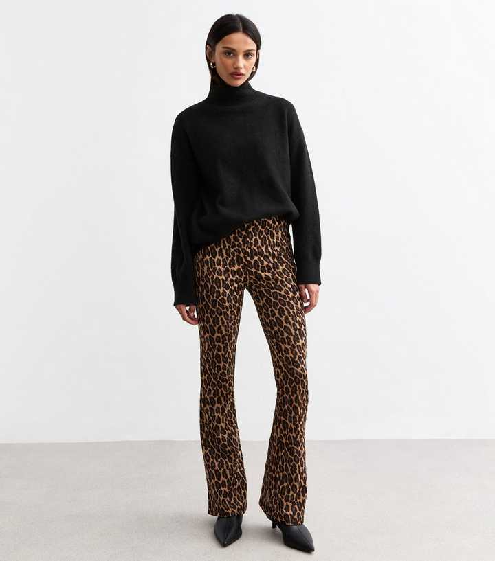 Brown Leopard Print Flared Trousers