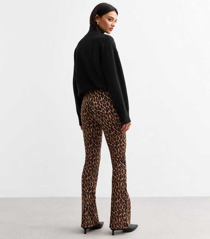 Brown Leopard Print Flared Trousers