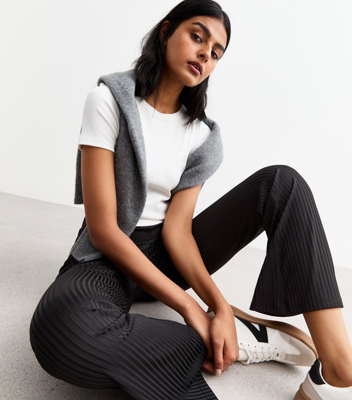Women's Black Ribbed Flared Trousers New Look