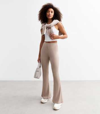 Mink Ribbed Flared Trousers