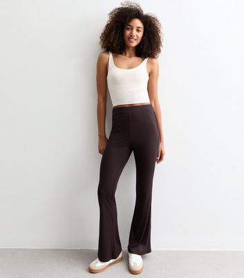 Brown Ribbed Flared Trousers New Look