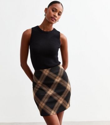 Black Checked Mini Tube Skirt New Look