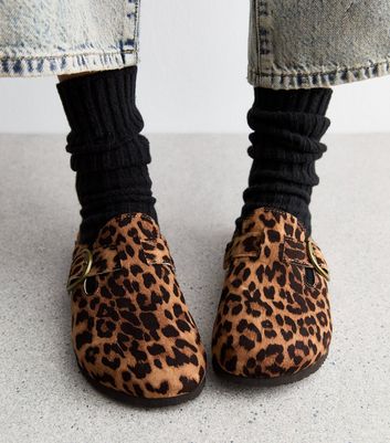 Brown Animal Print Unlined Clogs New Look