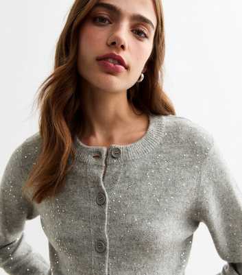 Grey Sequin Embellished Cardigan