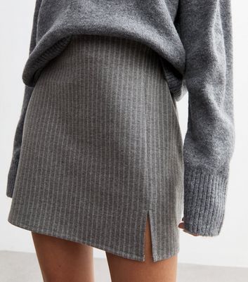 Light Grey Pinstripe Split Tube Skirt New Look