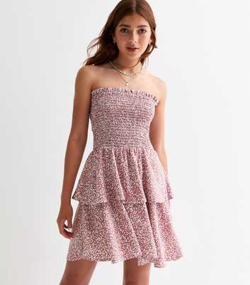 Girls Pink Floral Strapless Dress