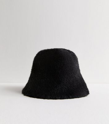 Black Faux Fur Bucket Hat