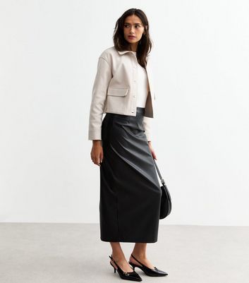 Tall Black Faux Leather Pencil Skirt New Look