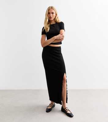 Black Exposed Seam Midi Skirt 