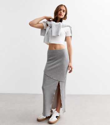 Grey Exposed Seam Midi Skirt 