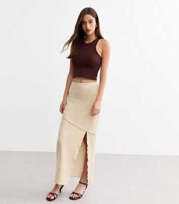 Cream Exposed Seam Midi Skirt 