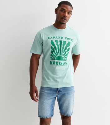 Teal Cotton Horizon Print Oversized T-Shirt