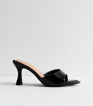 Black Leather-Look Heeled Mules Sandals New Look