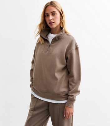 Brown Jersey Half Zip Sweatshirt 