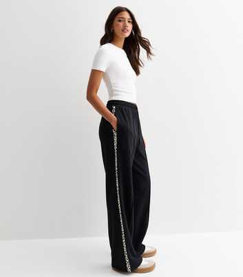 Black Animal Print Side Stripe Wide Leg Joggers