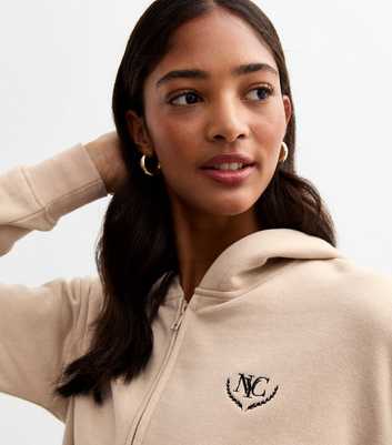 Camel NYC Crest Zip Through Hooded Sweatshirt