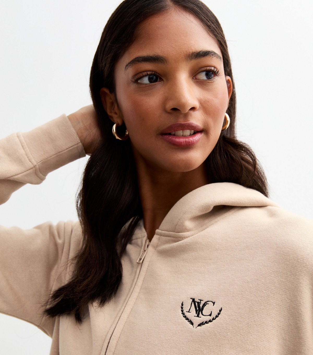 Women's Camel NYC Crest Zip Through Hooded Sweatshirt New Look