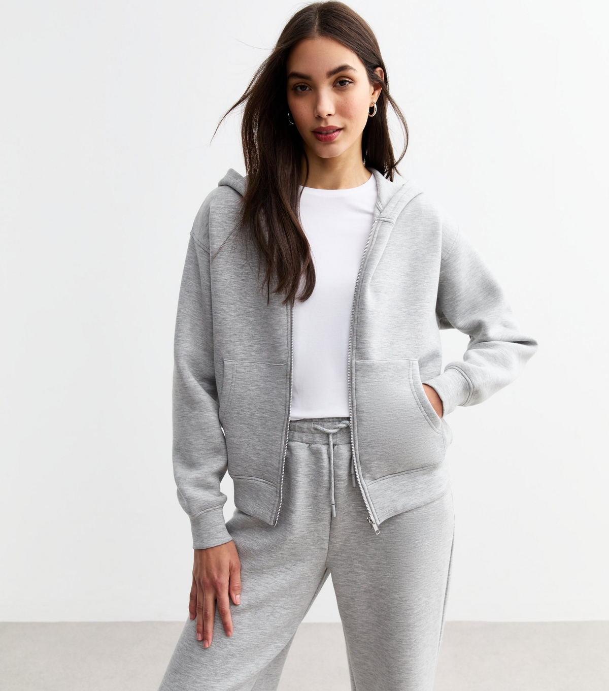 Women's Grey Zip Through Scuba Hoodie New Look
