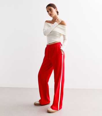 Red Pintuck Wide Leg Drawstring Joggers