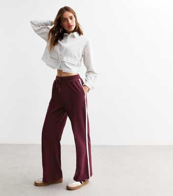 Burgundy Pintuck Wide Leg Drawstring Joggers