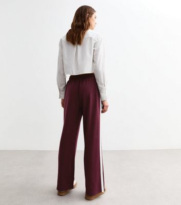 Burgundy Pintuck Wide Leg Drawstring Joggers New Look