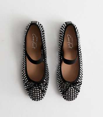 Black Diamanté Embellished Ballet Pumps