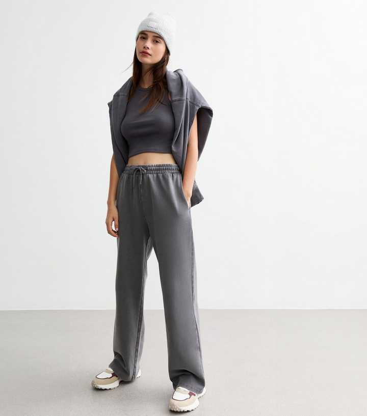 Grey Acid Wash Wide Leg Joggers