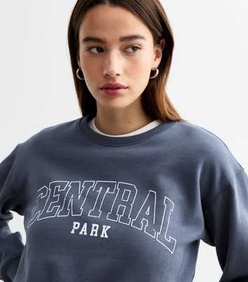 Blue Central Park Slogan Cropped Sweatshirt