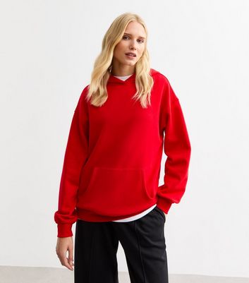 Red Cotton Blend Hoodie New Look