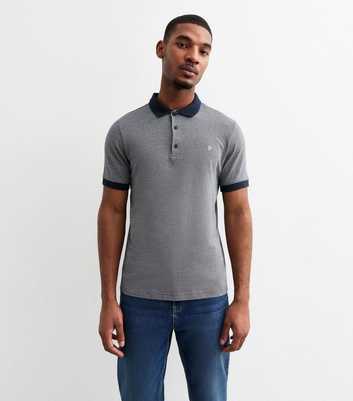 Farah Navy Woven Jacquard Cotton Polo Shirt