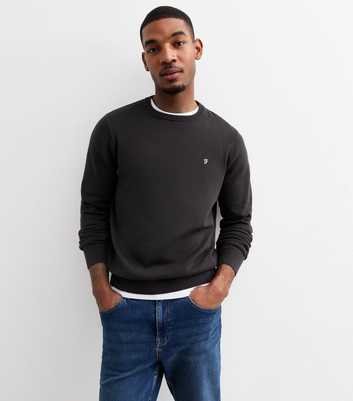 Farah Dark Grey Slim Crew Neck Fine Knit Jumper