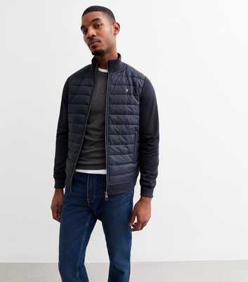 Farah Navy Jersey Sleeve Padded Jacket