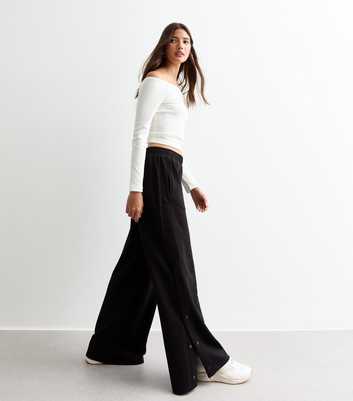 Black Scuba Popper Wide Leg Trousers