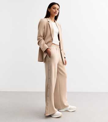 Camel Scuba Popper Wide Leg Trousers