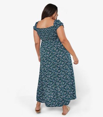 Apricot Curve Green Floral Bardot Maxi Dress